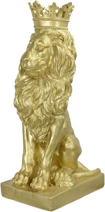 Beeld van kunsthars - Gekroonde leeuw - Leeuwenkoning - goudkleurig - 90 cm hoog