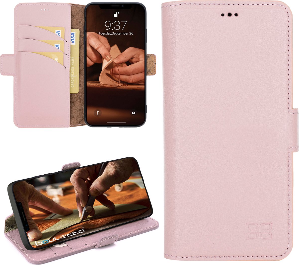 Bouletta iPhone 14 Pro compatibel leren BookCase hoesje - Nude Pink