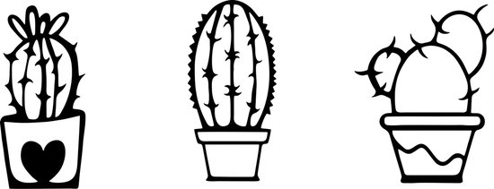 3- delige Cactus Wall Art by Cutting Edge Design -- Tags: Cacti Cartoon Kader Bloempot Flowerpot Botanic Woondecoratie Bloemen Cadeau Flowers Interieur Bureau Leefruimte Living Lasercut Modern Strak