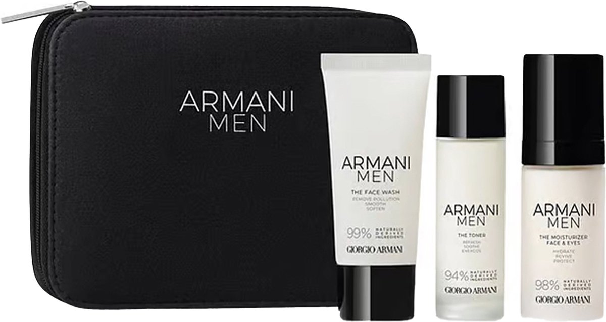Heren cadeauset: Giorgio Armani Men Gift Set: Face Wash 30ml - Toner 30ml - Face Moisturizer 30ml - Case