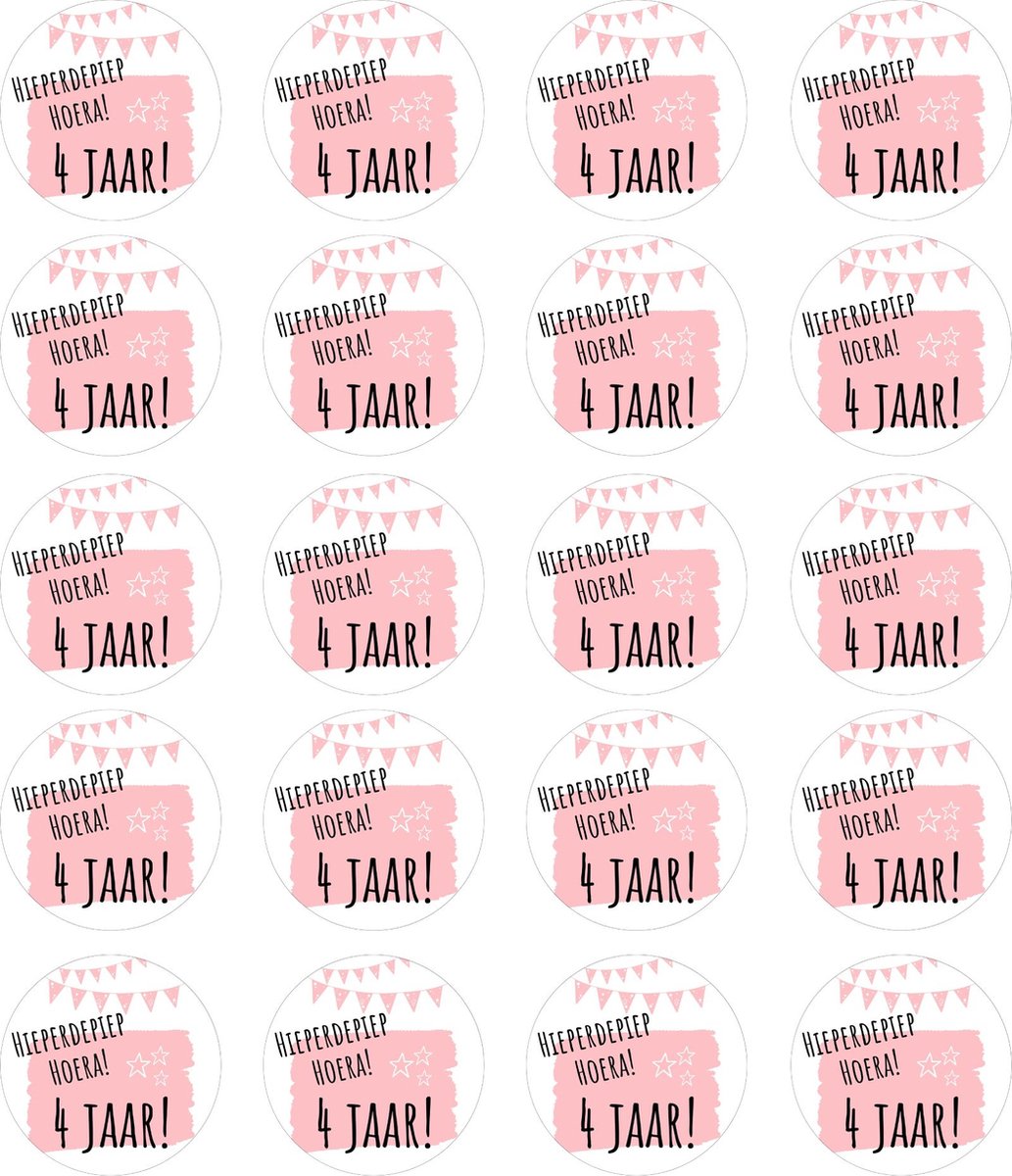 Stickers Trakteren 4 Jaar Verjaardag | Roze Traktatiestickers | Uitdelen | 20 Stuks — afbeelding 2