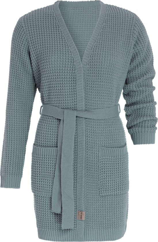 Knit Factory Robin Knitted Cardigan Femme - Vert Pierre - 40/42 - Avec poches latérales et ceinture