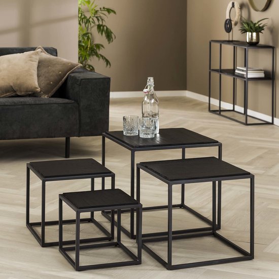 FineBuy Koffietafel Glas en Metaal 60x60x43 cm Salontafel met Sierklok Zwart | Tafel Woonkamer Rond | Woonkamertafel Modern | Kleine Bijzettafel