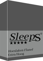 Sleeps Hoeslaken Flanel Antraciet - Tweepersoons 140x200 cm - 100% geruwd Katoen - Hoogwaardige Kwaliteit - 30 cm Hoekhoogte  - Super Zacht -