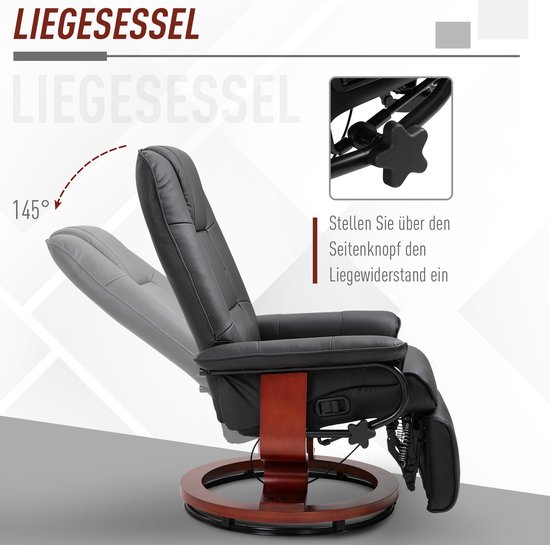 HOMCOM TV fauteuil verstelbare fauteuil kunstleder 360 ° draaistoel, kantelbare houten voet 833-621