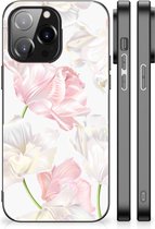 Back Case TPU Siliconen Hoesje iPhone 14 Pro Max GSM Hoesje met Zwarte rand Mooie Bloemen