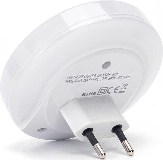 Stekkerlamp - Nachtlamp met Dag en Nacht Sensor Incl. USB Oplaadbaar - Aigi Nuino - 0.4W - Warm Wit 3000K - Rond - Mat Wit - Kunststof - BES LED