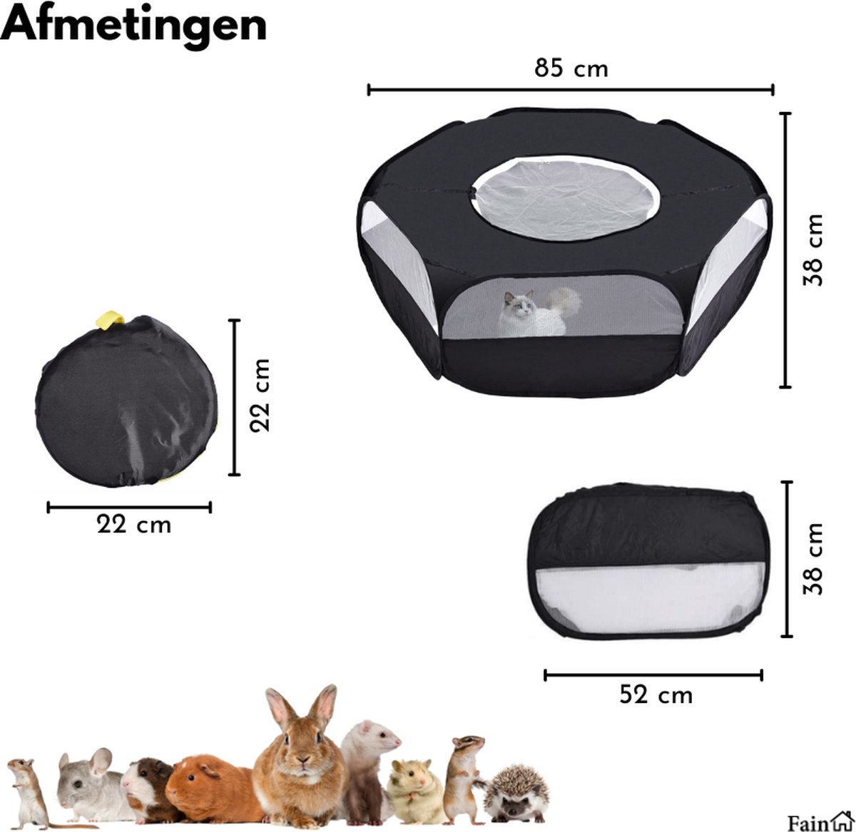 Fain® Konijnenren – Opvouwbaar – Knaagdieren ren – Zwart – Volledig afsluitbaar - Kooi – Voor binnen en buiten gebruik – Extra klim- en nagelbestendig thumbnail 5