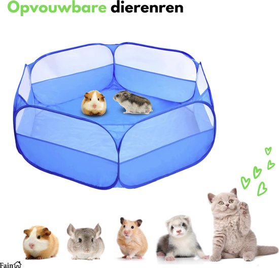 Fain® Konijnenren - Opvouwbaar - voor Binnen en Buiten - Knaagdieren ren - Blauw