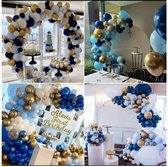 Ballonnenboog Blauw / Goud - 94-delig ballonnenpakket Babyshower - Babyshower Jongen - Ballonnenboog verjaardag - Huwelijk - Pensioen versiering - Geslaagd versiering - Ballonnen pilaar