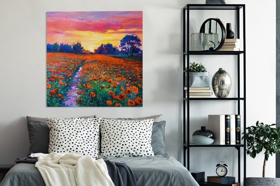 Toile - Peinture - Fleurs - Nature - Peinture à l'huile - 90x90 cm - Toile Nature - Toile Toile - Décoration murale