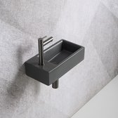Fonteinset Mia 40.5x20x10.5cm mat antraciet links inclusief fontein kraan, sifon en afvoerplug gun metal