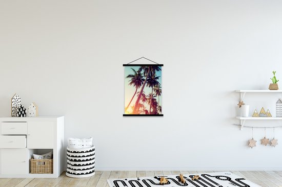 Porte-affiche avec affiche - Affiche scolaire - Palmier - Été - Rétro - Soleil - 90x120 cm - Lattes noires