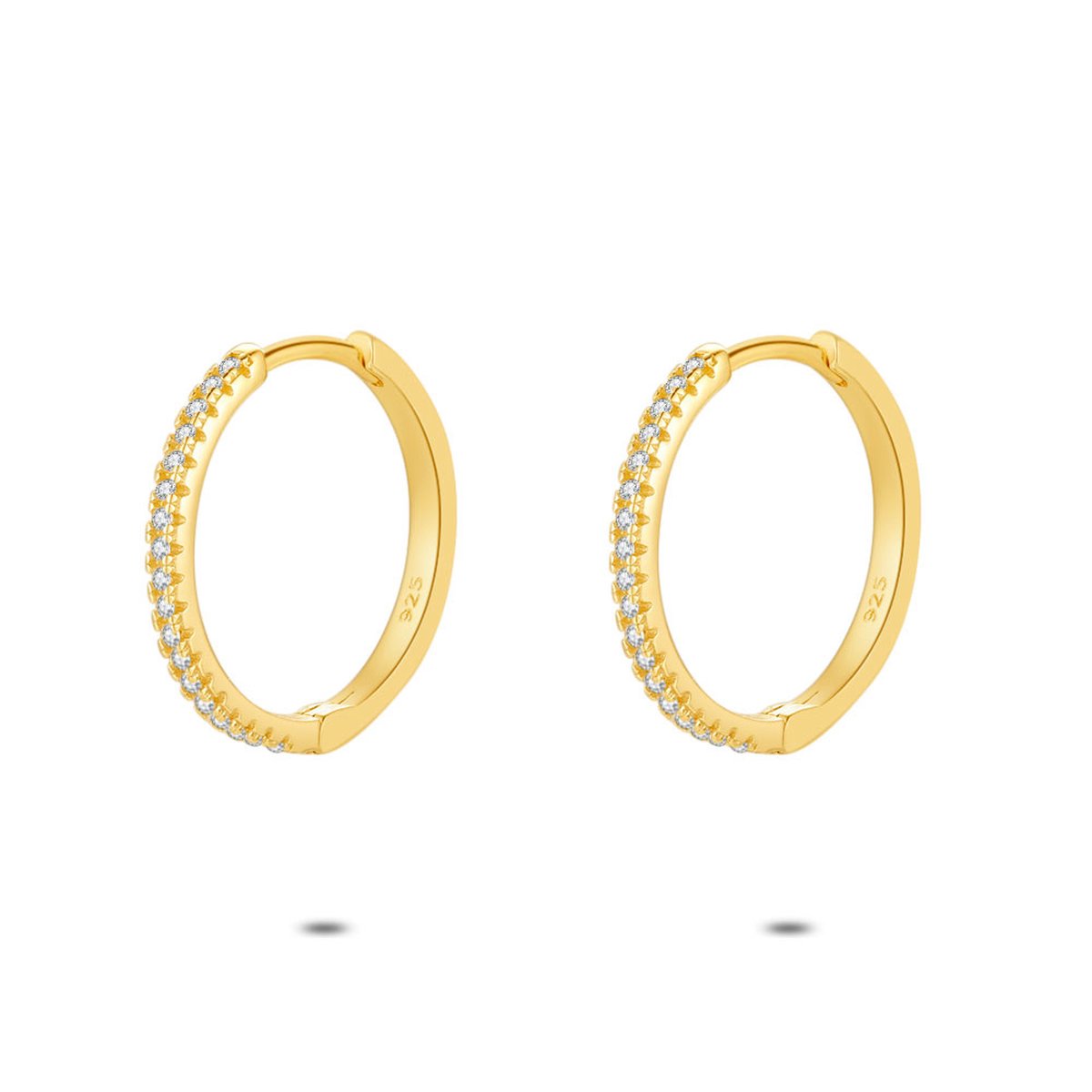 Twice As Nice Oorbellen in 18kt verguld zilver, oorringen, witte zirkonia, 20 mm