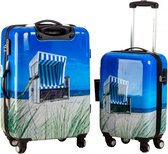 Strandkorb duo 2 delig hardcase kofferset strand blauw koffer met handbagage koffers koffersets met wielen