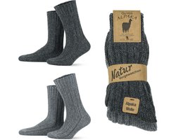GoWith-2 paar-Alpaca Extra Dikke Wollen Sokken-Huissokken-Warme Sokken-Thermosokken-Grijs-Antraciet-Maat 35-38