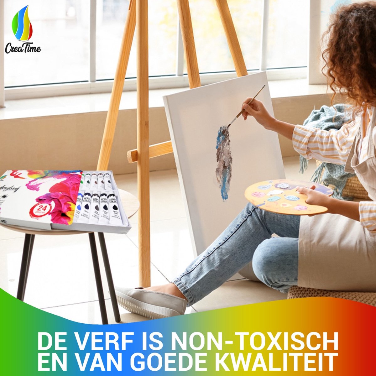 Set Acrylverf 24 Tubes Kleuren Schilder Hobby Verf Voor Volwassenen en Kinderen Kinderverf Voor Knutselen Plakkaatverf Glasverf — afbeelding 6