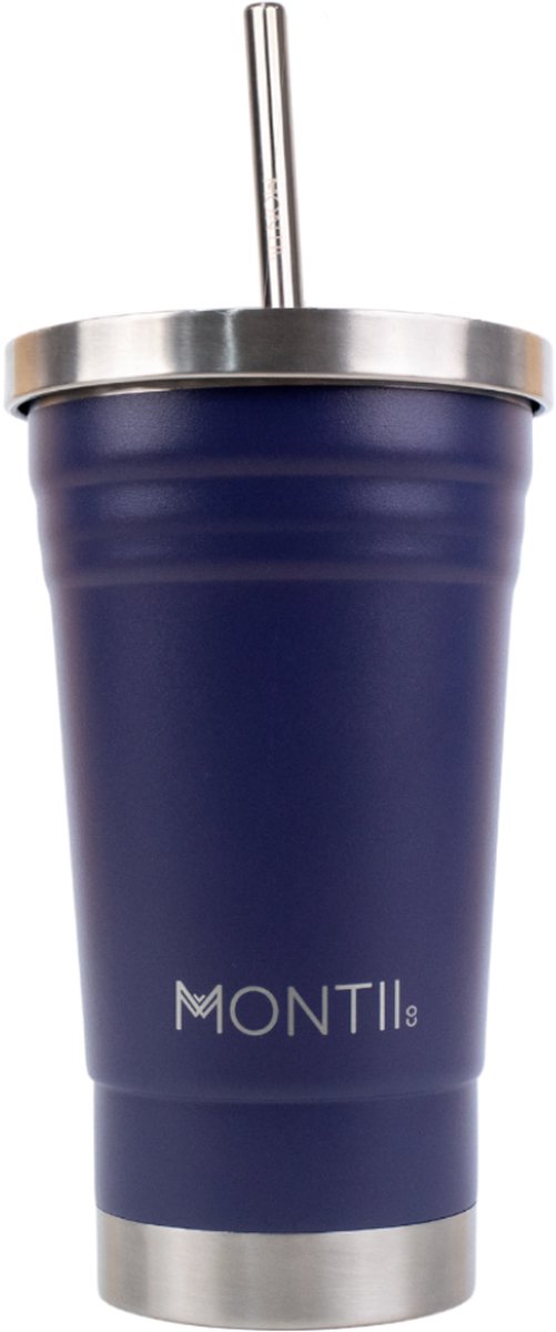 MontiiCo Original Smoothie beker - met deksel - dubbelwandig RVS - 450ml - Cobalt blauw
