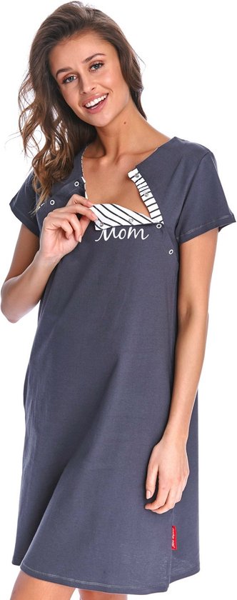 Docteur Nap Coton Chemise de Nuit avec Boutons-pression Magnétiques Allaitement Grossesse Vêtements de Nuit Graphite Vêtements de nuit XL