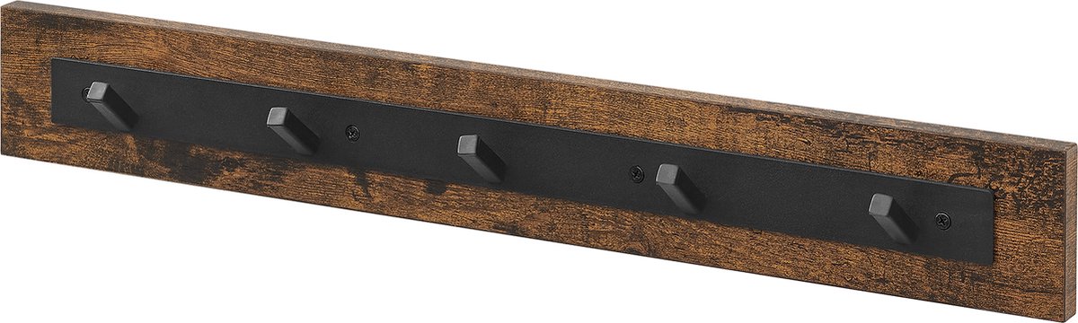 IN.HOMEXL Kapstok - Kapstokken met 5 Haken voor Kledinghangers - Industrieel - Vintage Bruin met Zwarte Haken - 67x4x4,5cm