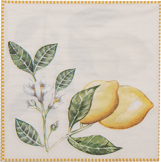 Clayre & Eef Serviettes Papier set de 20 33x33 cm (20) Beige Jaune Papier Carré Citron Serviettes en papier