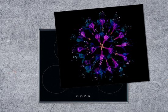 KitchenYeah® Inductie beschermer 60x52 cm - Bloemen - Paars - Buiten - Kookplaataccessoires - Afdekplaat voor kookplaat - Inductiebeschermer - Inductiemat - Inductieplaat mat