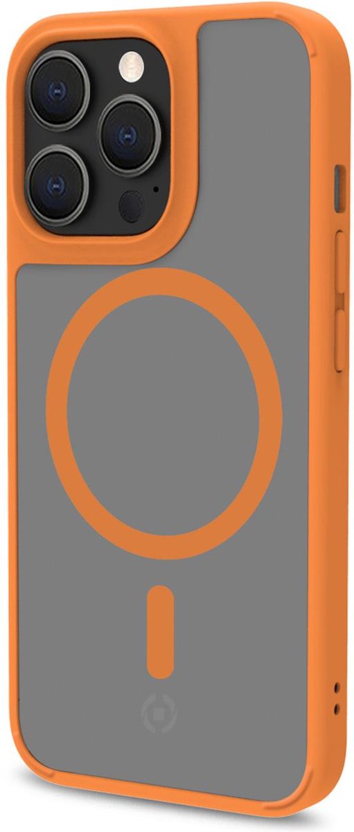 Celly MagMatt Siliconen hoesje met Magsafe - Geschikt voor Apple iPhone 14 Pro - TPU Back cover - Transparant / Oranje