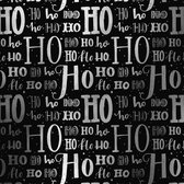 Inpakpapier Kerst Hohoho Xmas Letters Zwart- Breedte 50 cm - 100m lang