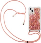 Lunso - Backcover hoes met koord - Geschikt voor iPhone 14+ / 14 Plus - Glitter Rose Goud