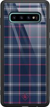 Casimoda® hoesje - Geschikt voor Samsung Galaxy S10+ - Tartan Blauw - Luxe Hard Case Zwart - Backcover telefoonhoesje - Blauw