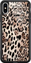 Casimoda® hoesje - Geschikt voor iPhone Xs Max - Luipaard print bruin - Luxe Hard Case Zwart - Backcover telefoonhoesje - Multi