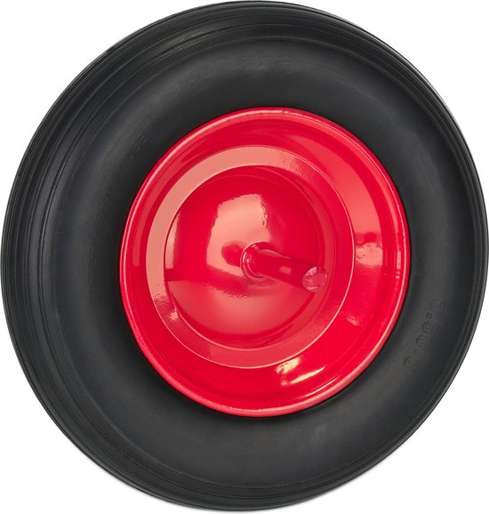 Relaxdays kruiwagenwiel 4.00-8, massief rubber, stalen velg, reservewiel met as, lekvrij, tot 100 kg, zwart