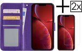 Hoes Geschikt voor iPhone 14 Pro Hoesje Book Case Hoes Flip Cover Wallet Bookcase Met 2x Screenprotector - Paars