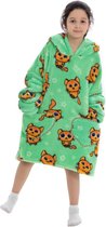Katjes snuggie enfant - sweat polaire - polaire snuggie kids 8/12 ans - taille 134/158 - 75 cm - chilling - kids snuggie - hoodie kids - oodie - relax outfit kids - vert - comvie