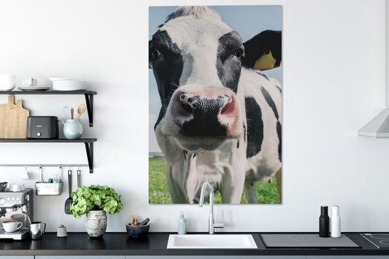 Toile - Vache - Zwart et blanc - Gros plan - Nature - Animal - Peinture sur toile vache - Décoration murale - 90x140 cm