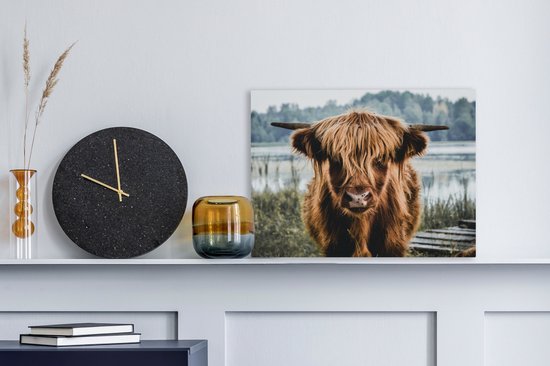 Toile - Highlander écossais - Animaux - Vache - Nature - Water - Décoration murale - Peintures sur toile - Peintures salon - 40x30 cm