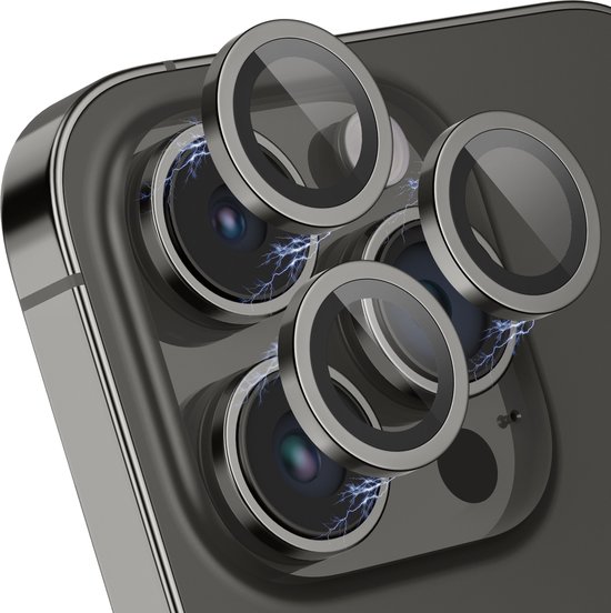 iPhone 14 Pro / Pro Max Camera Lens Screen Protector - Spacezwart - Camera Protector iPhone 14 Pro - Roestvrij Staal - Gehard Glas - Screenprotector
