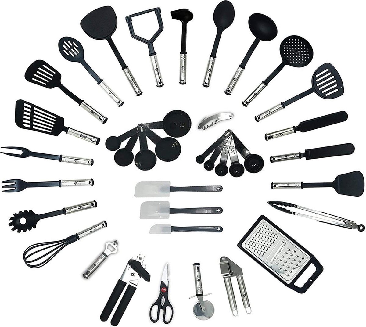 40-delige keukengerei, keukenhulpset, keukenaccessoires, set kookgerei van roestvrij staal, vele stijlen, hittebestendig voor koken en bakken