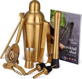 10-Delige Gouden Cocktail Set, Complete Geschenkset met Roestvrijstalen Cocktailshaker, Schenktuit, Muddler en Meer
