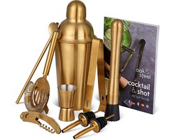 10-Delige Gouden Cocktail Set, Complete Geschenkset met Roestvrijstalen Cocktailshaker, Schenktuit, Muddler en Meer