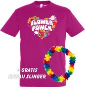 T-shirt Flower Power Hart | Love for all | Gay pride | Regenboog LHBTI | Fuchsia | maat XXL