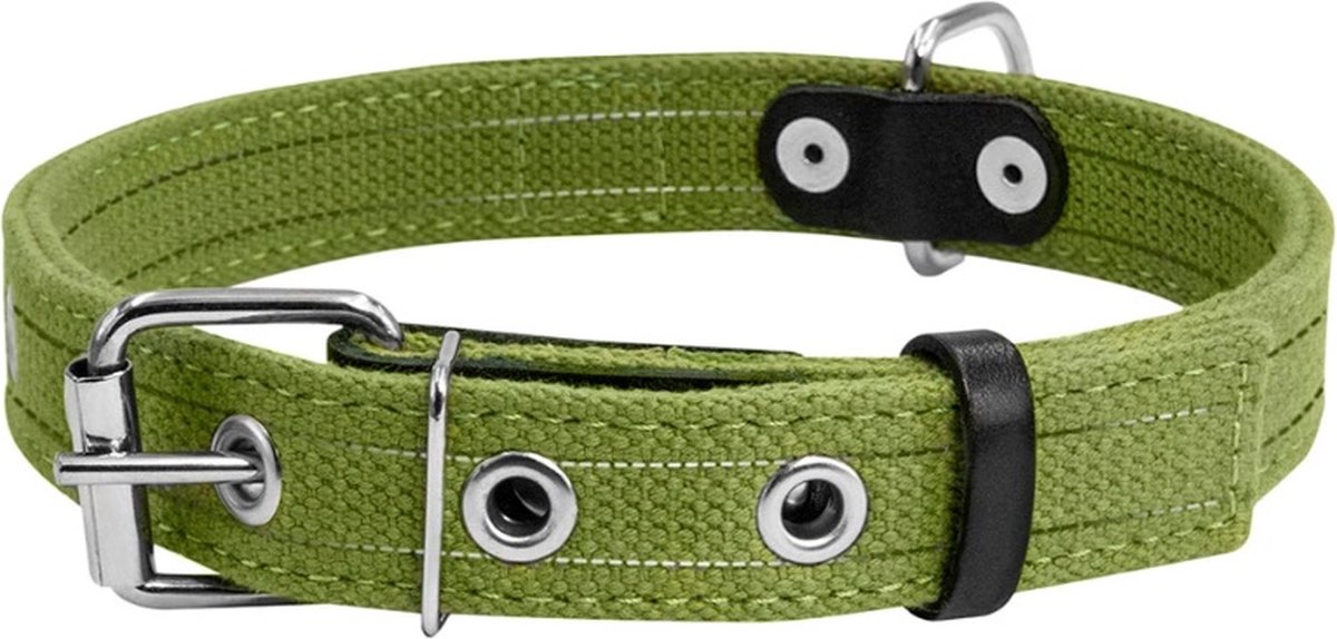 WAUDOG Canvas Halsband / Hondenhalsband - Katoen - Groen - Reflecterend - S - Breedte: 20 mm - Nekomtrek: 31 - 41 cm (GELIEVE ALVORENS BESTELLEN OPMETEN)