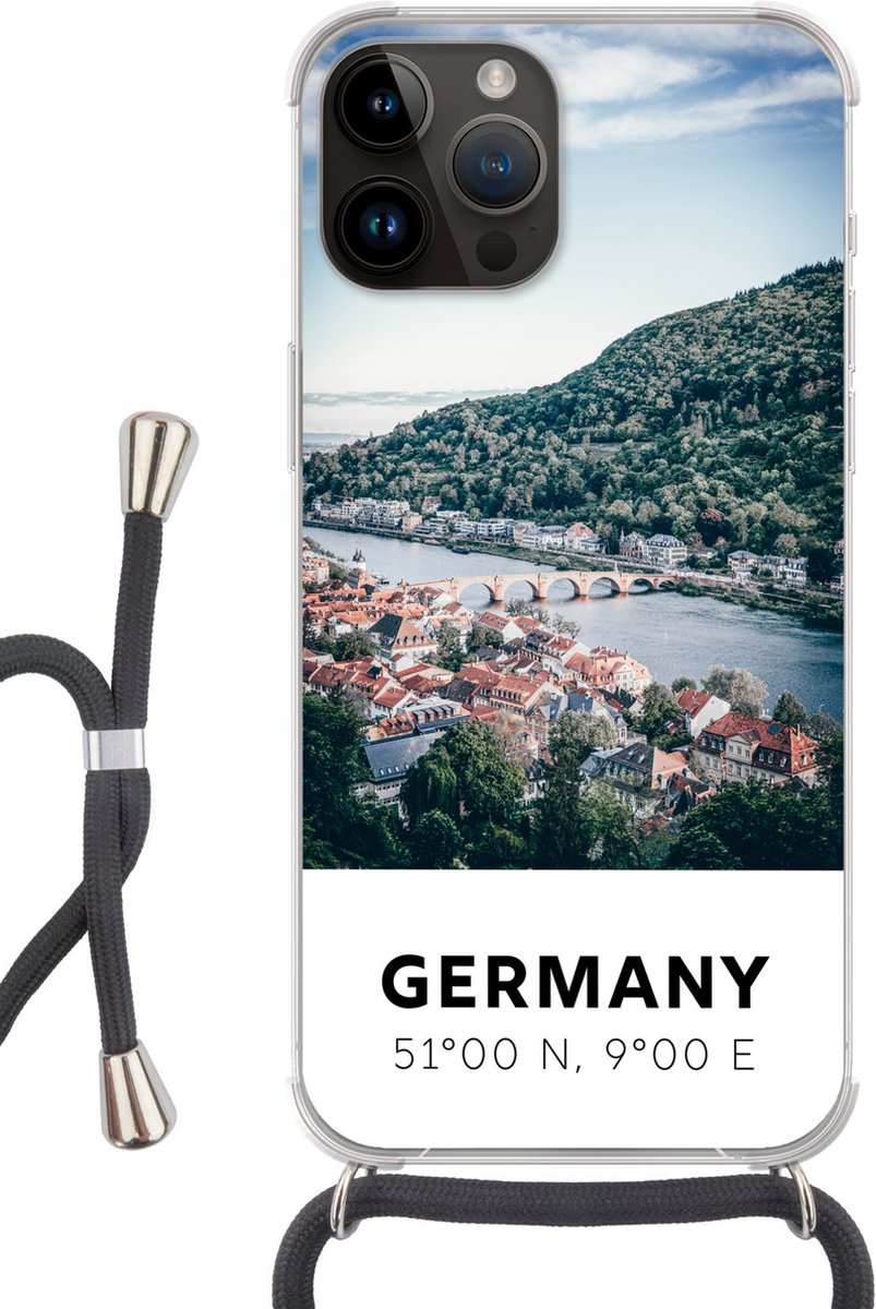 Telefoonhoesje Geschikt voor Apple Iphone 14 Pro Max - Duitsland - Heidelberg - Zomer - Siliconen - Crossbody - Backcover met Koord - Telefoonhoesje met koord - Hoesje met touw Telefoonhoesje