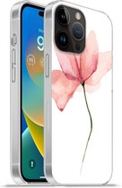 Geschikt voorApple Iphone 14 Pro Max hoesje - Bloemen - Waterverf - Roze - Siliconen Telefoonhoesje