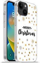 Geschikt voorApple Iphone 14 - Softcase hoesje - Merry Christmas - Kerst - Goud - Quotes - Spreuken - Siliconen Telefoonhoesje