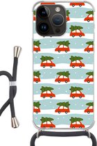 Geschikt voorApple Iphone 14 Pro - Crossbody Case - Kerst - Kerstboom - Patronen - Siliconen - Crossbody - Backcover met Koord - Telefoonhoesje met koord - Hoesje met touw