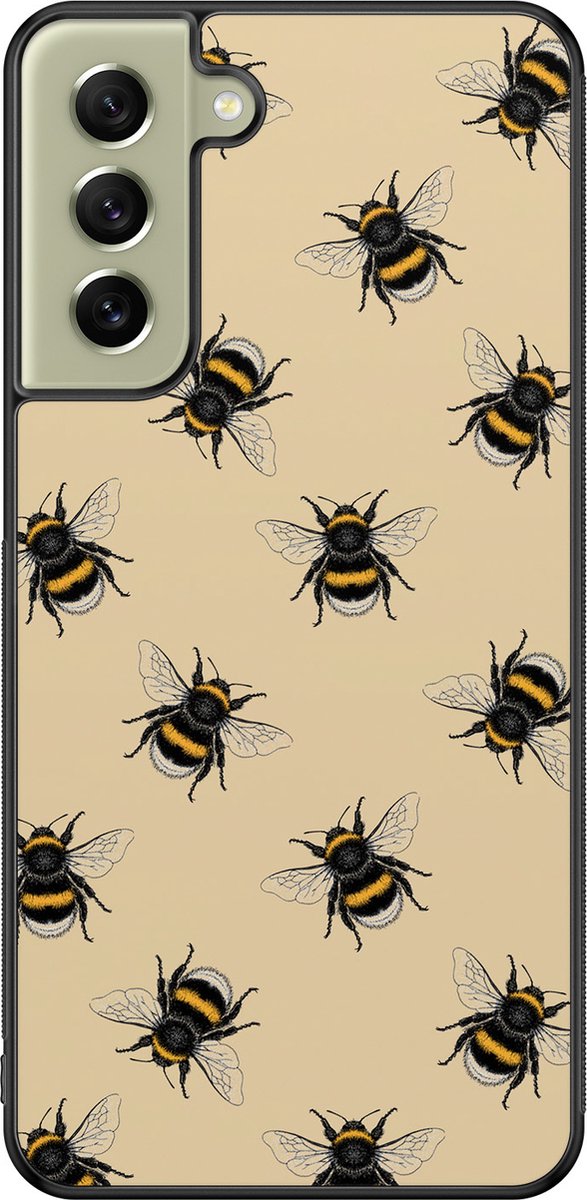 Leuke Telefoonhoesjes - Hoesje geschikt voor Samsung Galaxy S21 FE - Bijen print - Backcover zwart - Print / Illustratie - Bruin