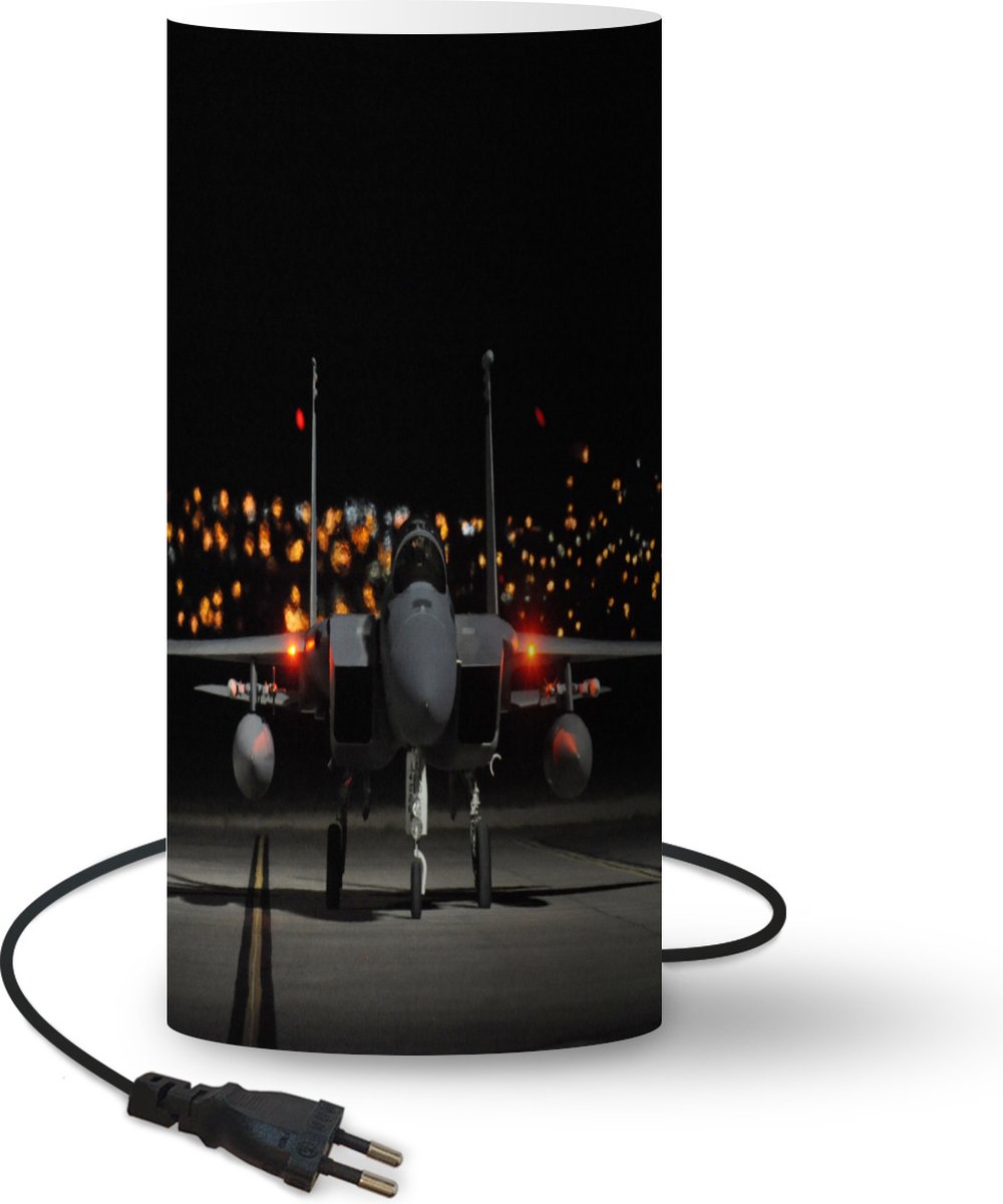 Lamp - Nachtlampje - Tafellamp slaapkamer - Vliegtuig - Nacht - Oranje - Zwart - 33 cm hoog - Ø15.9 cm - Inclusief LED lamp