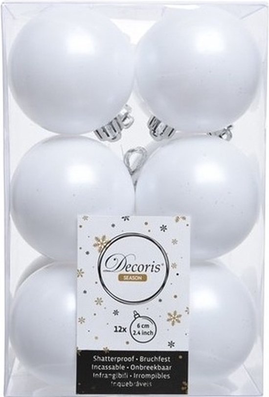 72x Winter witte kunststof kerstballen 6 cm Mat Onbreekbare plastic