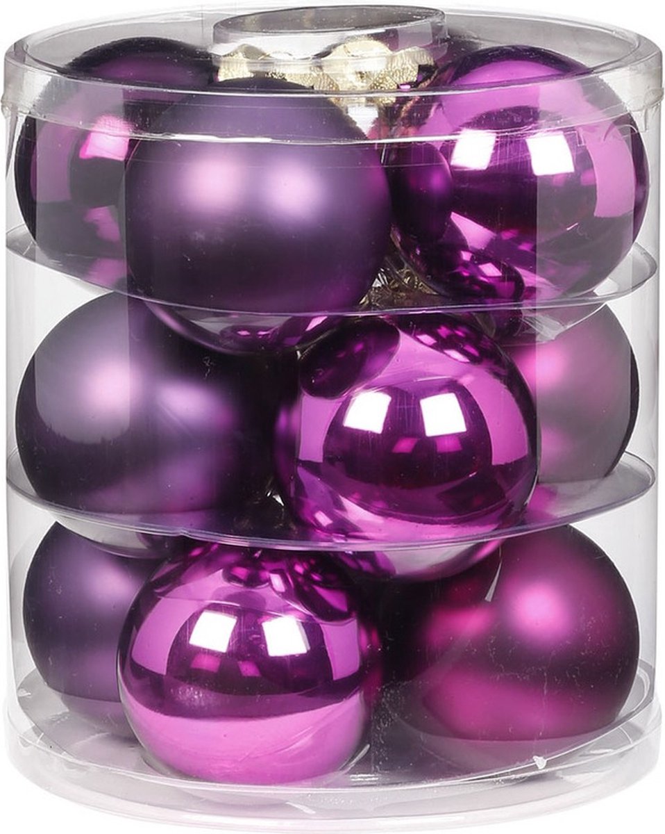 Inge-glas Christmas Kerstballen - 24x - paars - glas - D8 cm - glans en mat - kerstversiering